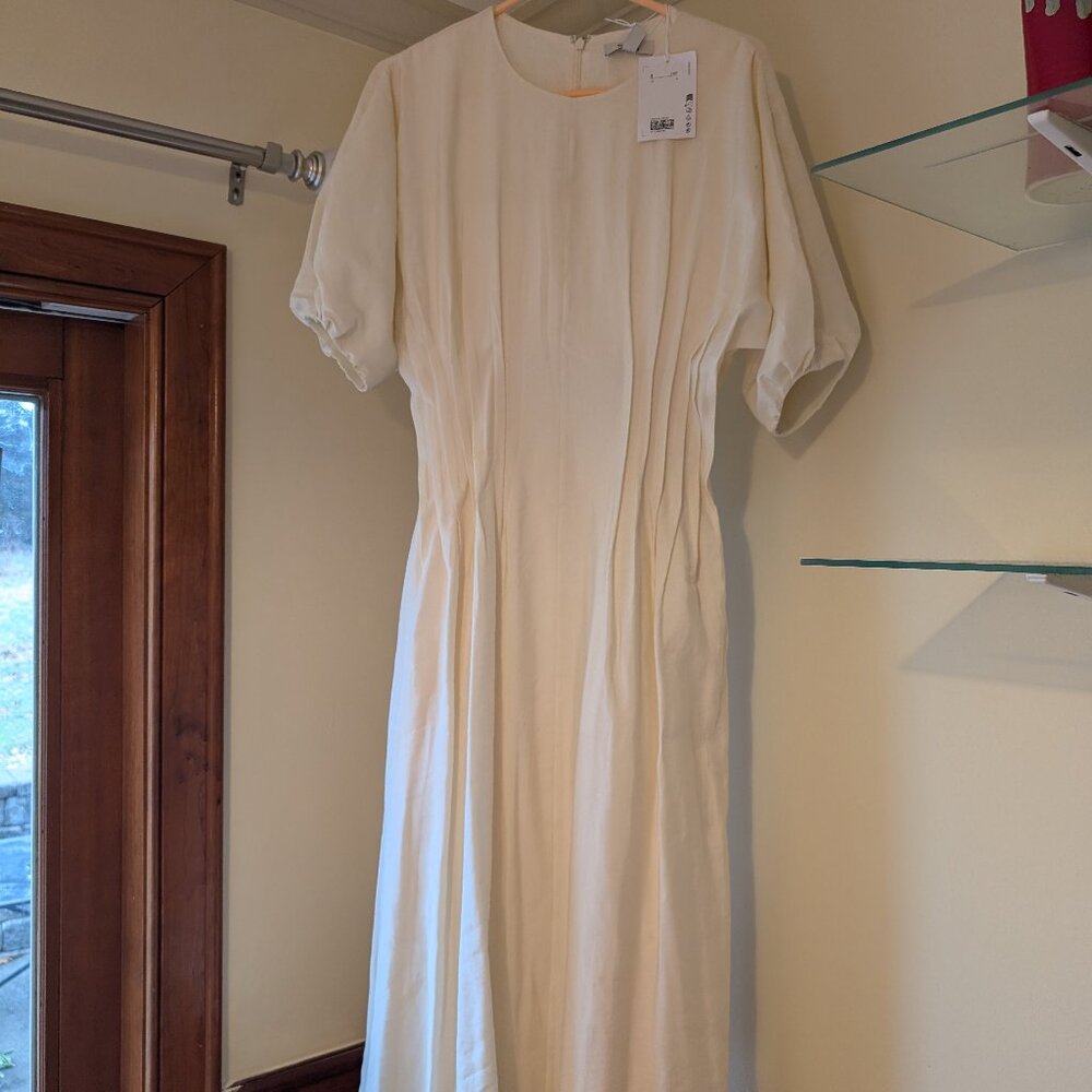 COS Natural Gathered Midi Dress in Light Beige